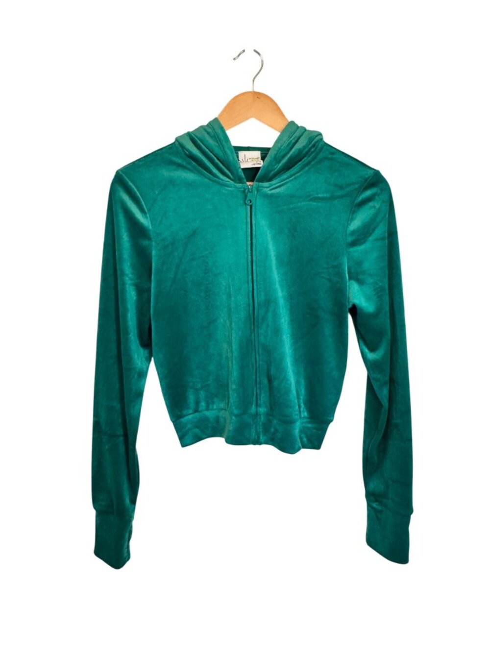 NEW Offline By Aerie Green Velour Cropped Zip-Up Hoodie Womens Size M